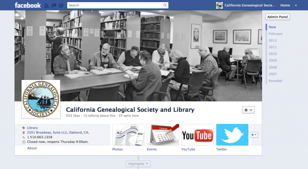 Califoria Genealogical Society at Facebook.com/CAancestors